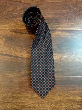 BALMORAL Classic Silk Black Tie with Red Floral Motif Made in Scotland